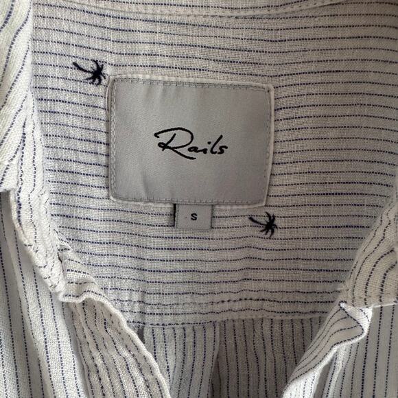 Rails Charli Mini Palms Royal Stripe Button Down Linen Blend Shirt Size Small - Picture 4 of 7